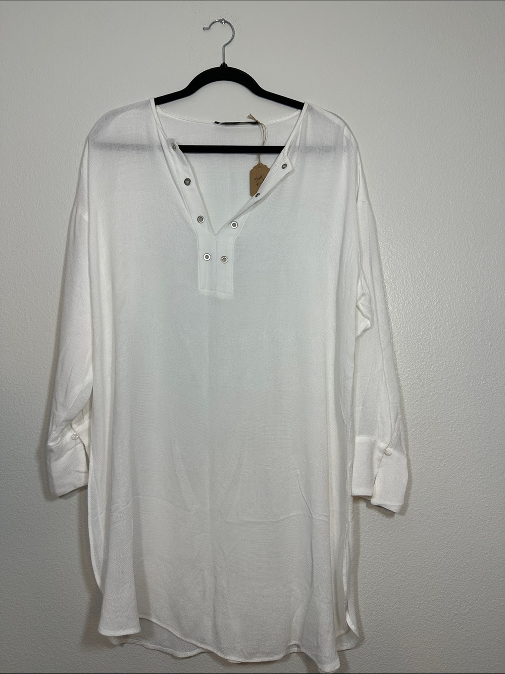 Zara White Long-Sleeve Henley Tunic